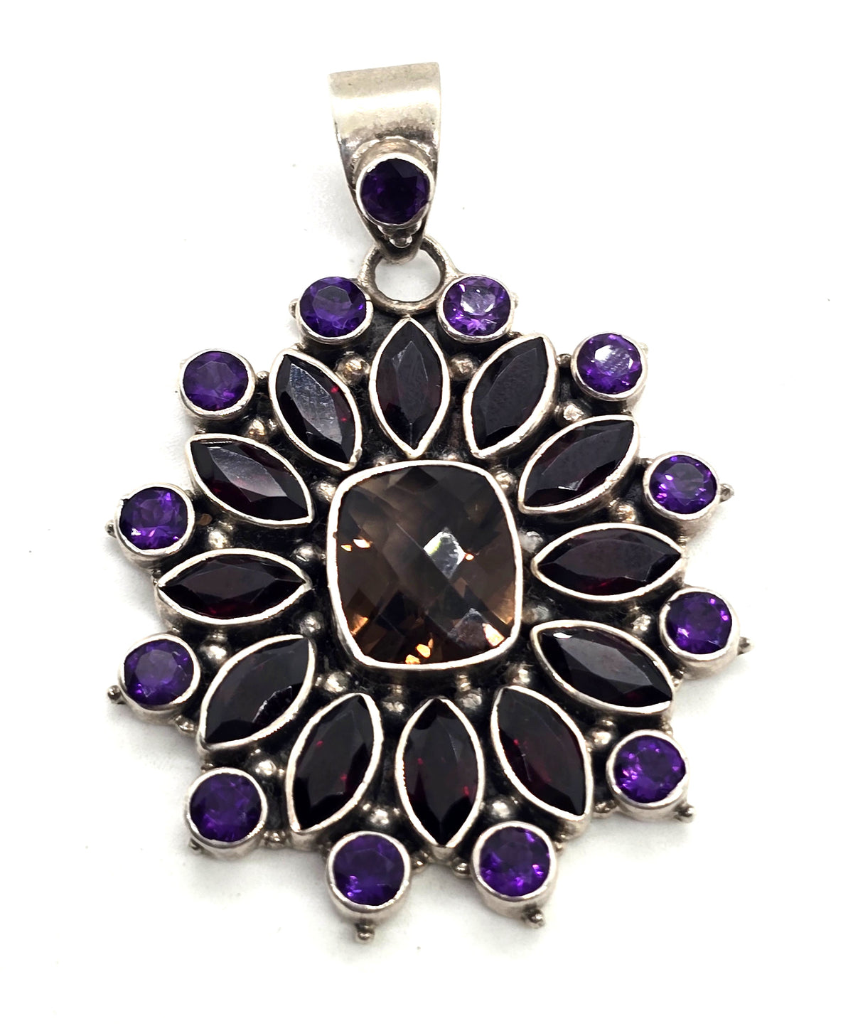 DP Doug Paulus India Smoky quartz Amethyst Garnet sterling silver Pendant