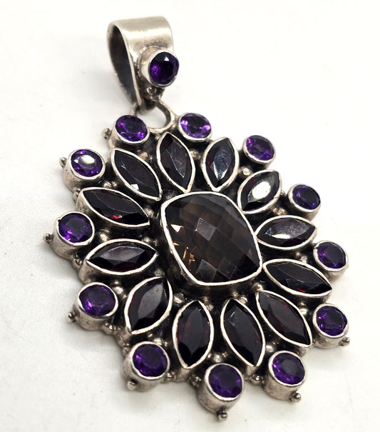 DP Doug Paulus India Smoky quartz Amethyst Garnet sterling silver Pendant