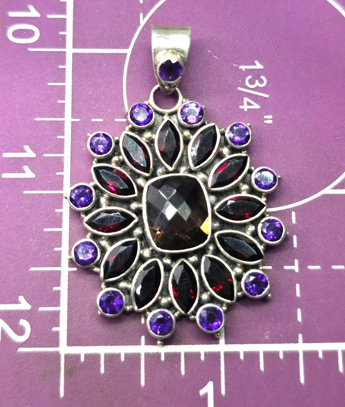 DP Doug Paulus India Smoky quartz Amethyst Garnet sterling silver Pendant