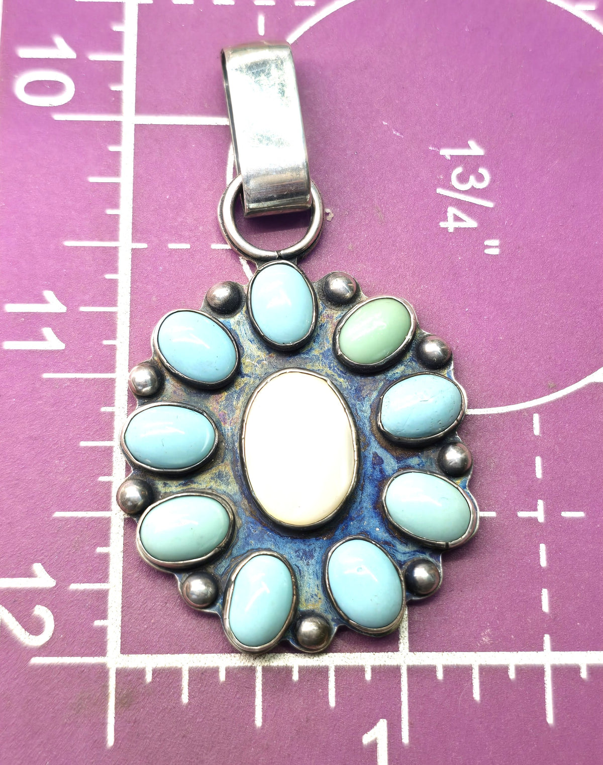 Turquoise Mother of Pearl MOP sterling silver Southwestern artisan pendant *Chip*