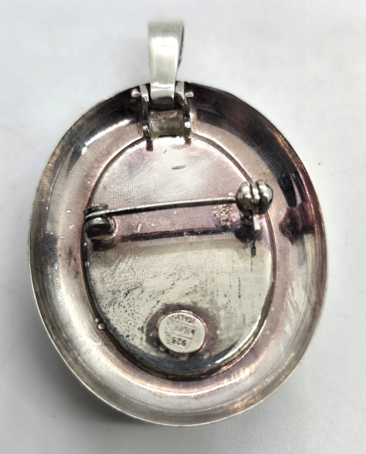 Blue flower basket Jasperware cameo vintage Milor Italy sterling silver pendant