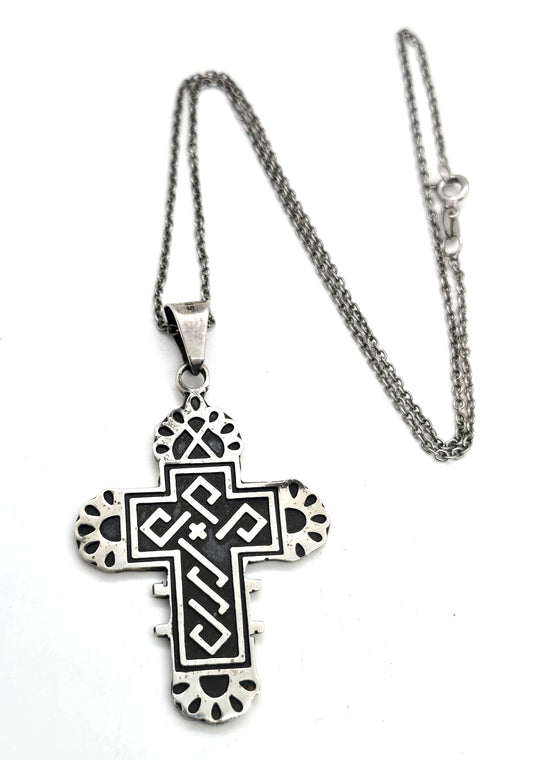 Copic cross vintage Mexican sterling silver men's pendant necklace