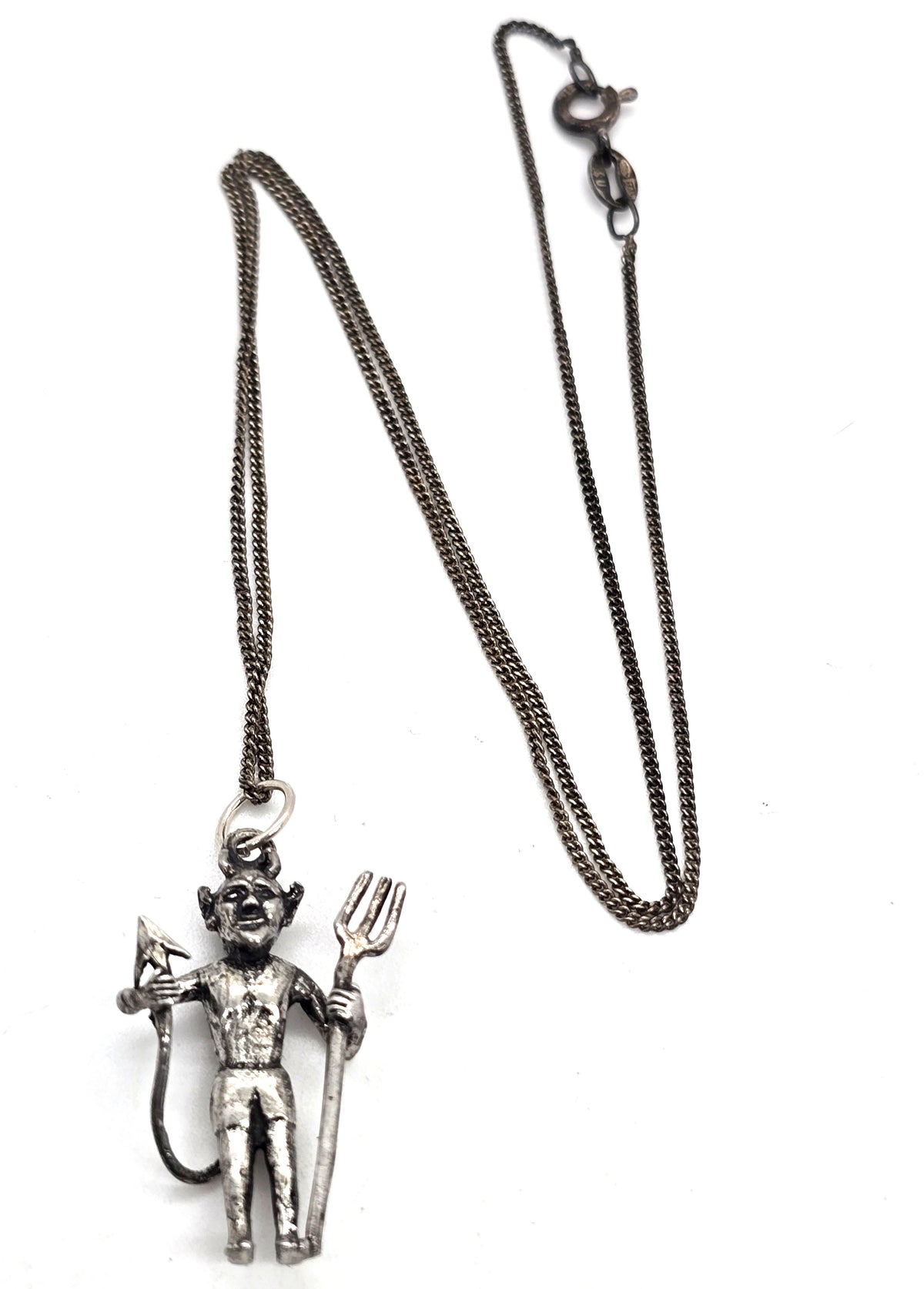 Standing Devil vintage  Sterling Silver Halloween Pendant necklace