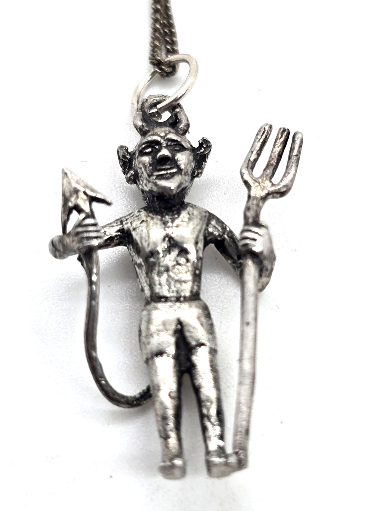 Standing Devil vintage  Sterling Silver Halloween Pendant necklace