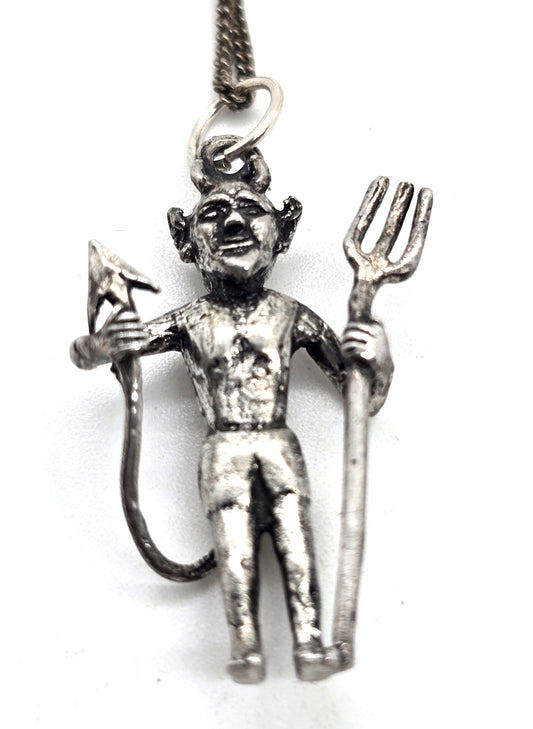 Standing Devil vintage  Sterling Silver Halloween Pendant necklace
