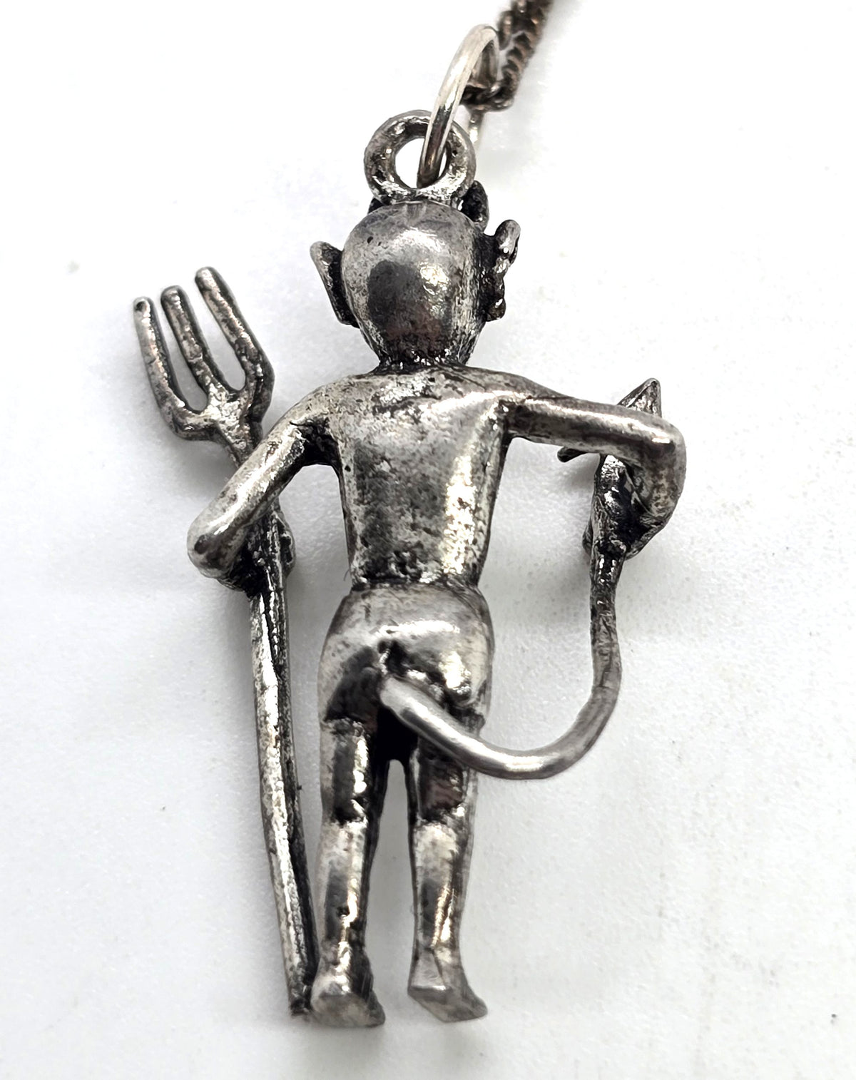 Standing Devil vintage  Sterling Silver Halloween Pendant necklace