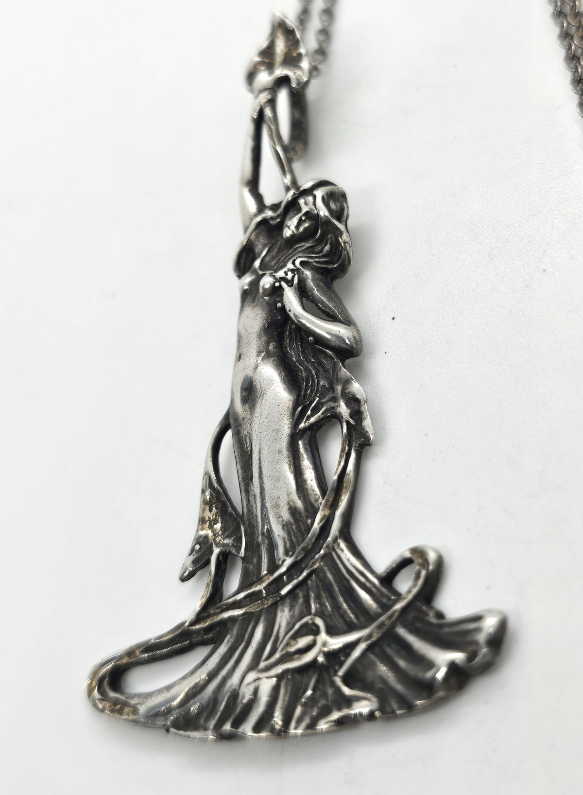 Art Nouveau Fairy Nymph woman vintage sterling silver pendant necklace