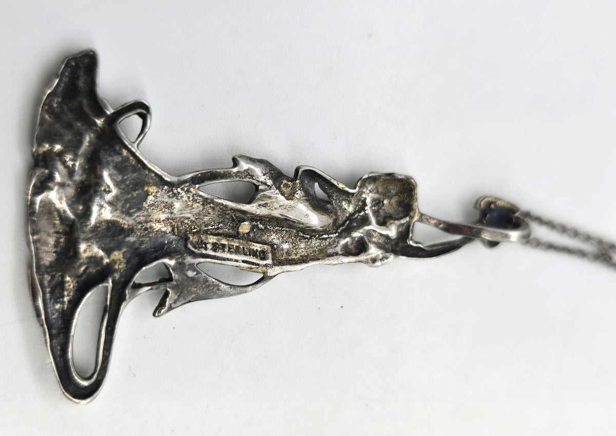 Art Nouveau Fairy Nymph woman vintage sterling silver pendant necklace