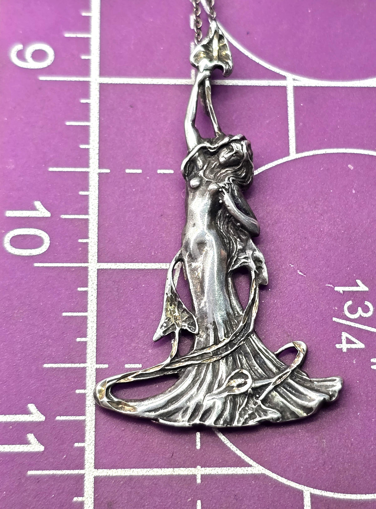 Art Nouveau Fairy Nymph woman vintage sterling silver pendant necklace