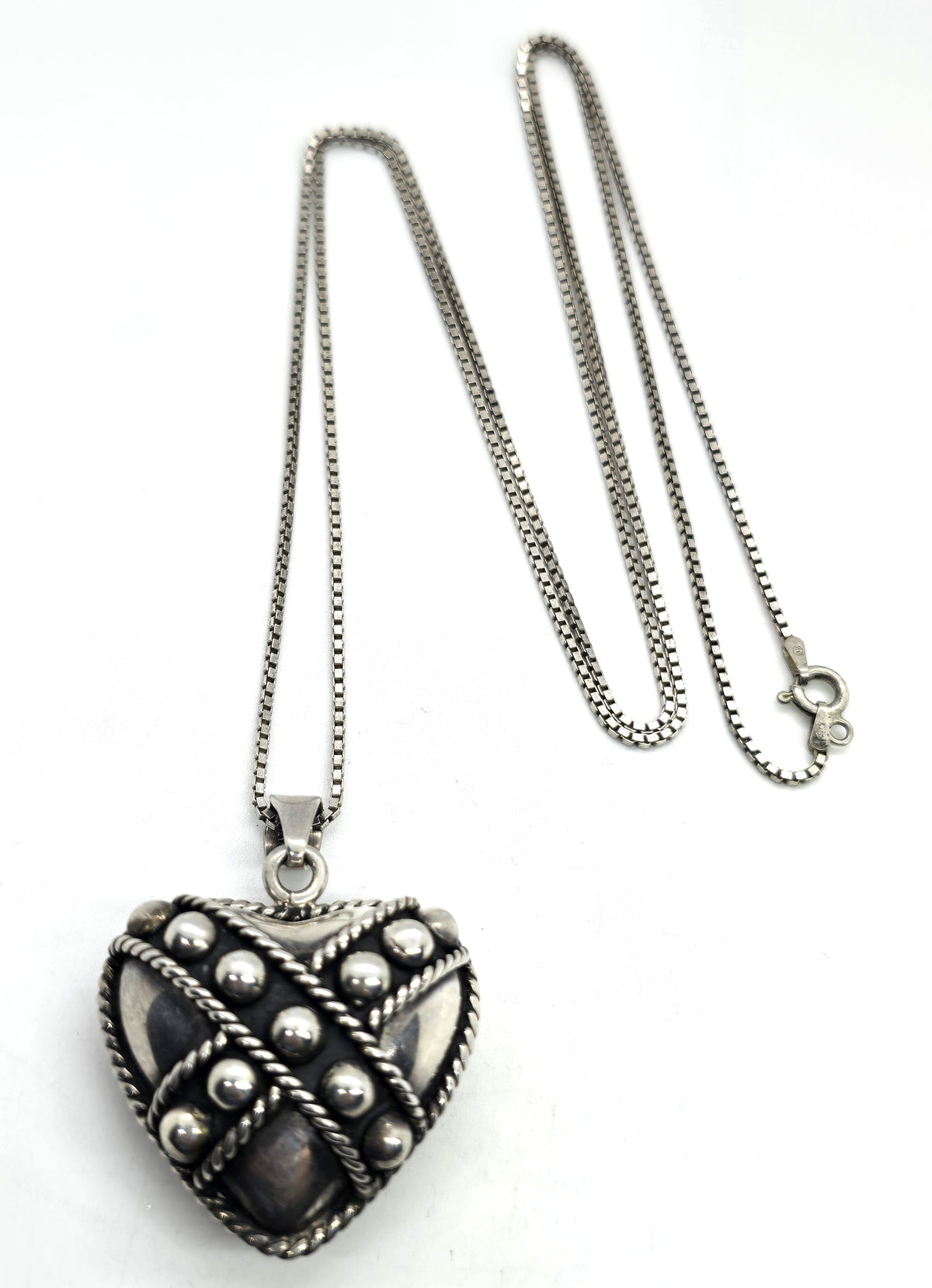 Mexico Retro Heart 1990's XL vintage sterling silver pendant necklace