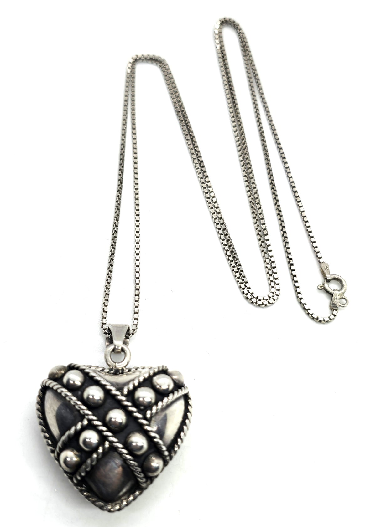 Mexico Retro Heart 1990's XL vintage sterling silver pendant necklace