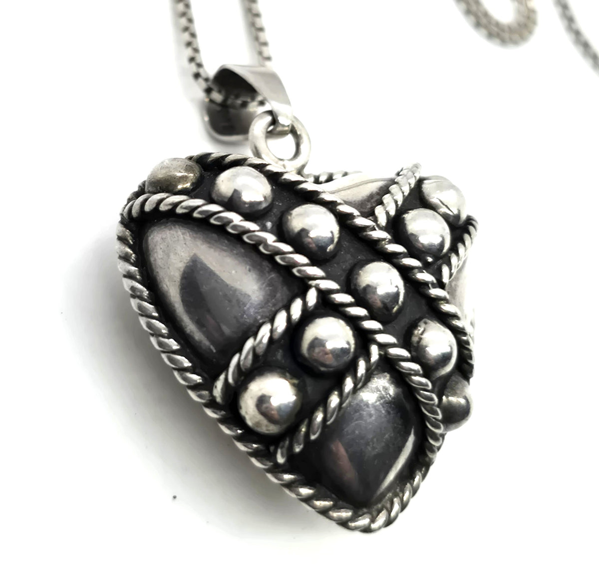 Mexico Retro Heart 1990's XL vintage sterling silver pendant necklace