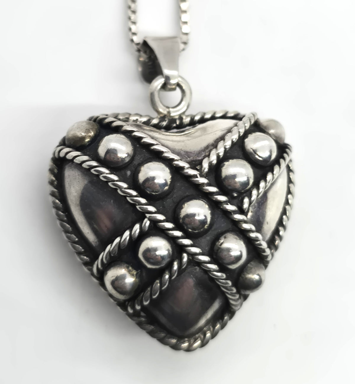 Mexico Retro Heart 1990's XL vintage sterling silver pendant necklace