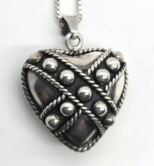 Mexico Retro Heart 1990's XL vintage sterling silver pendant necklace