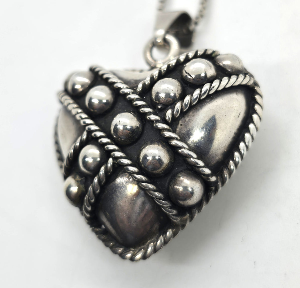 Mexico Retro Heart 1990's XL vintage sterling silver pendant necklace