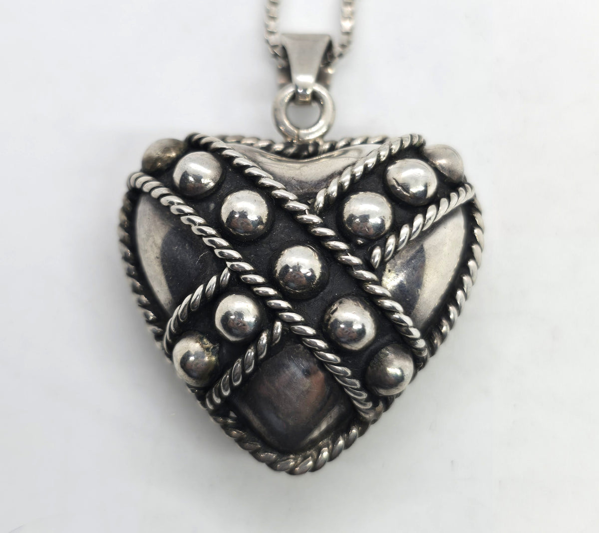 Mexico Retro Heart 1990's XL vintage sterling silver pendant necklace