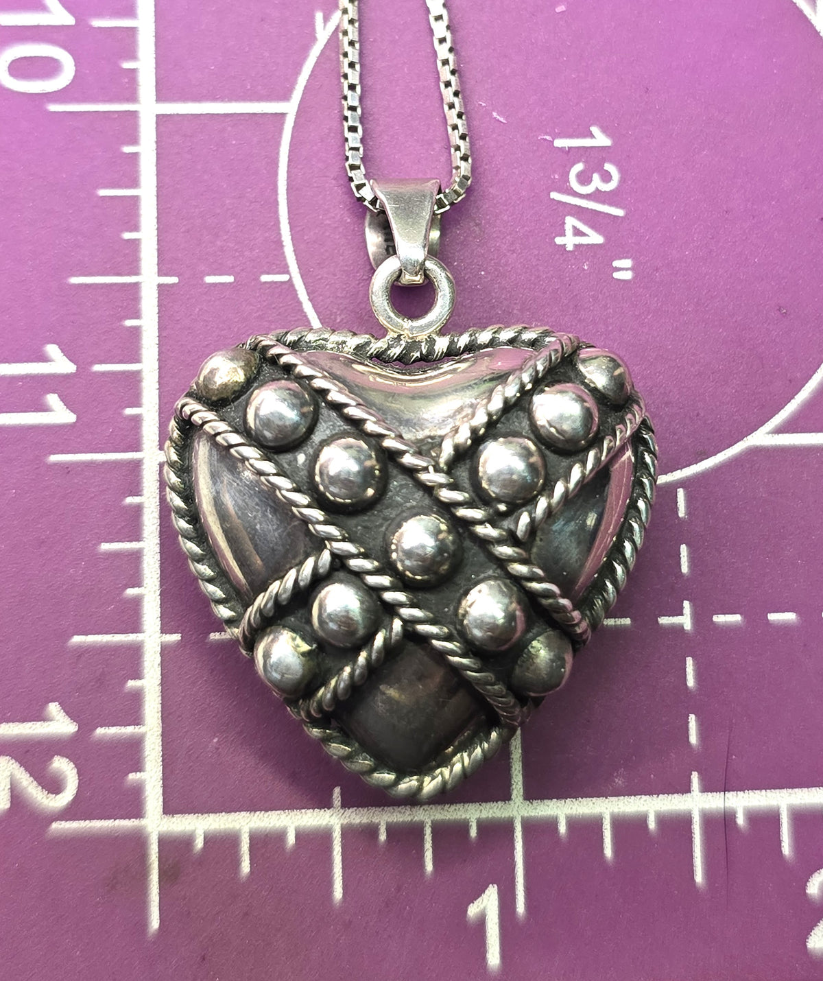 Mexico Retro Heart 1990's XL vintage sterling silver pendant necklace