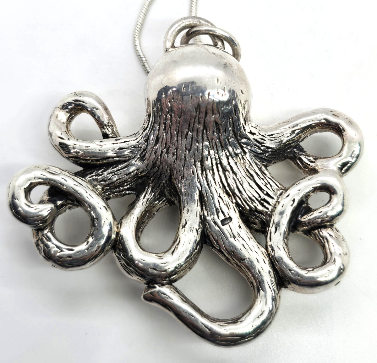Octopus XL marine sea life hollow puffy sterling silver pendant necklace