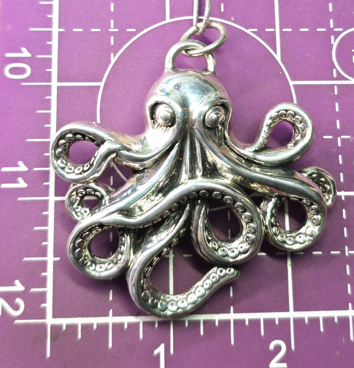 Octopus XL marine sea life hollow puffy sterling silver pendant necklace