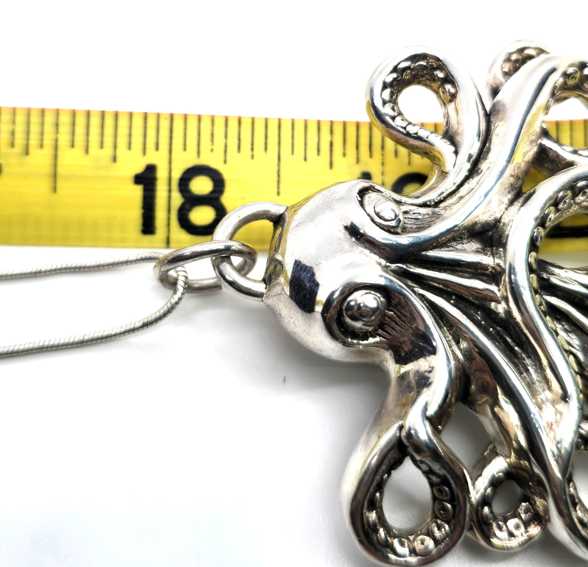 Octopus XL marine sea life hollow puffy sterling silver pendant necklace