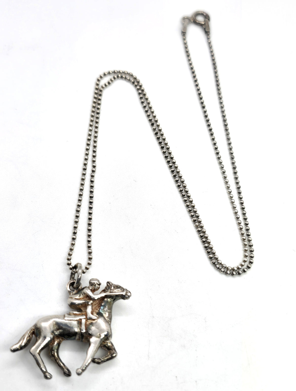 Horseback riding equestrian race vintage sterling silver pendant necklace