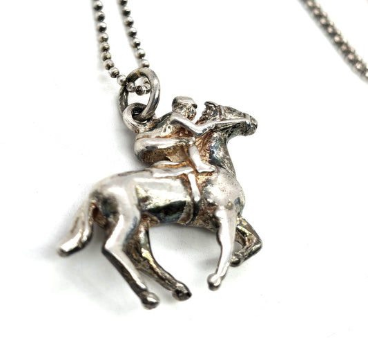 Horseback riding equestrian race vintage sterling silver pendant necklace