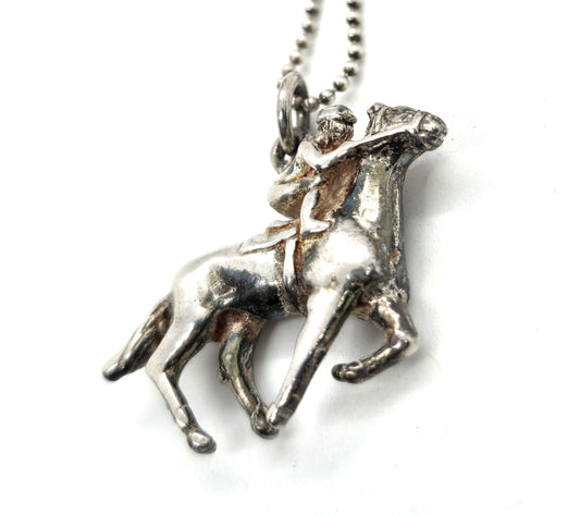 Horseback riding equestrian race vintage sterling silver pendant necklace