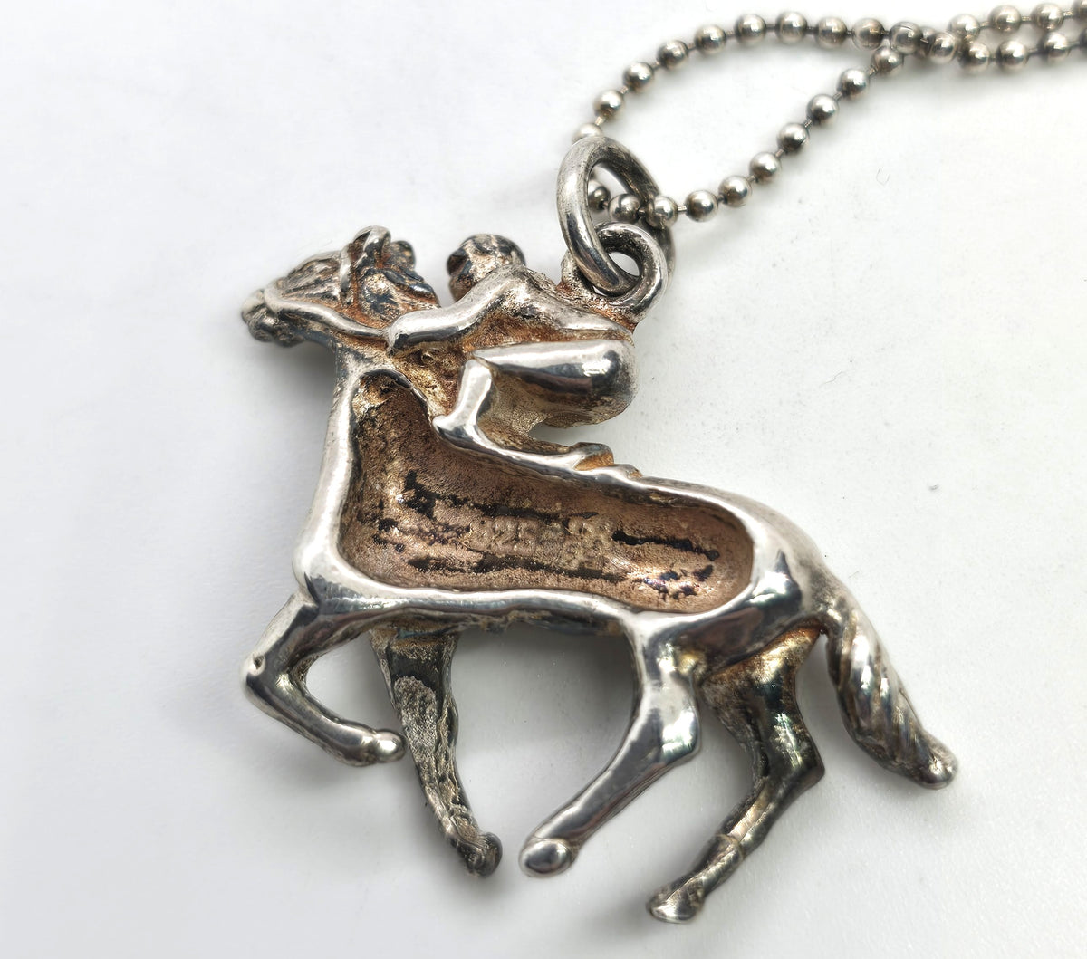 Horseback riding equestrian race vintage sterling silver pendant necklace