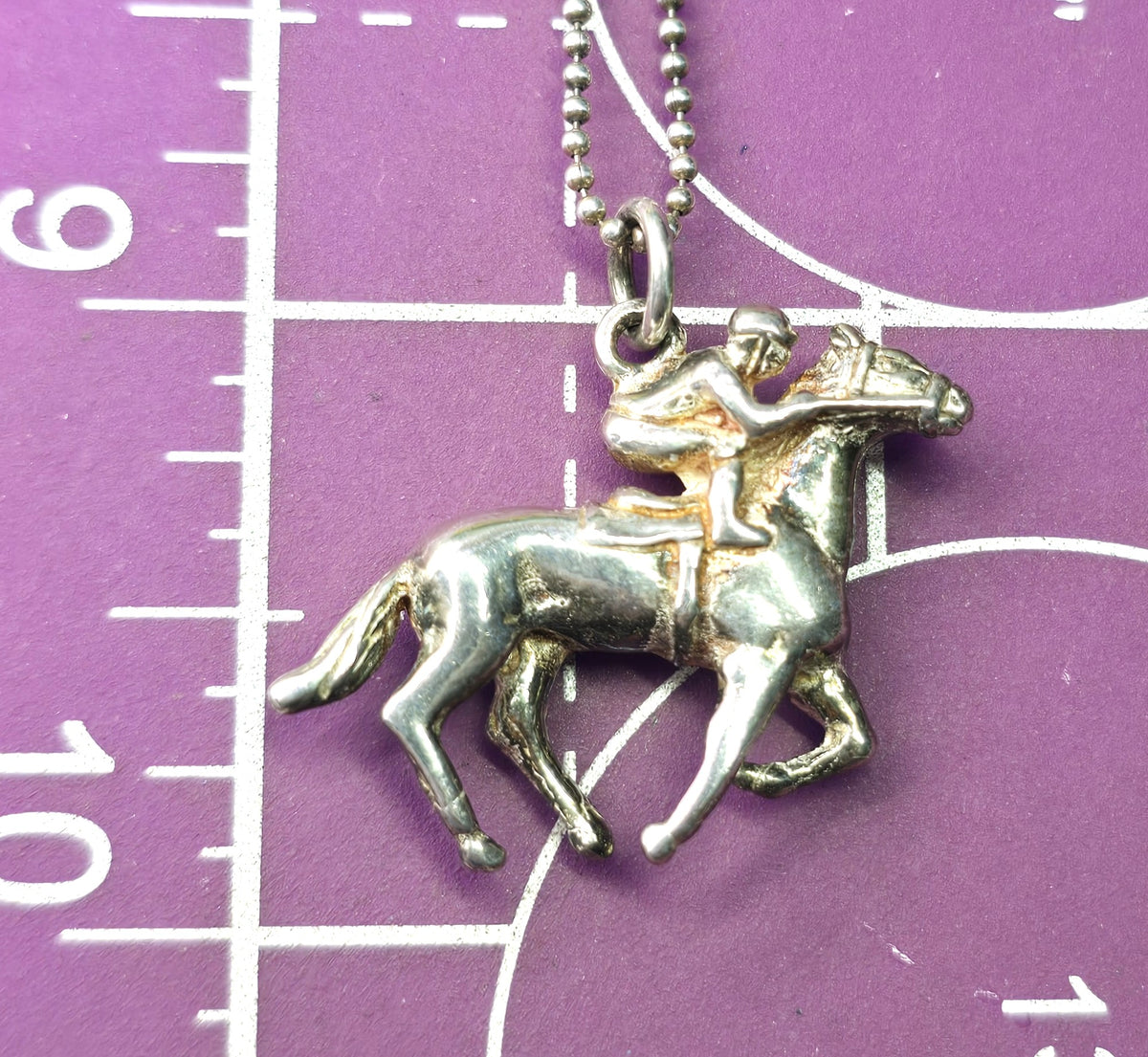 Horseback riding equestrian race vintage sterling silver pendant necklace