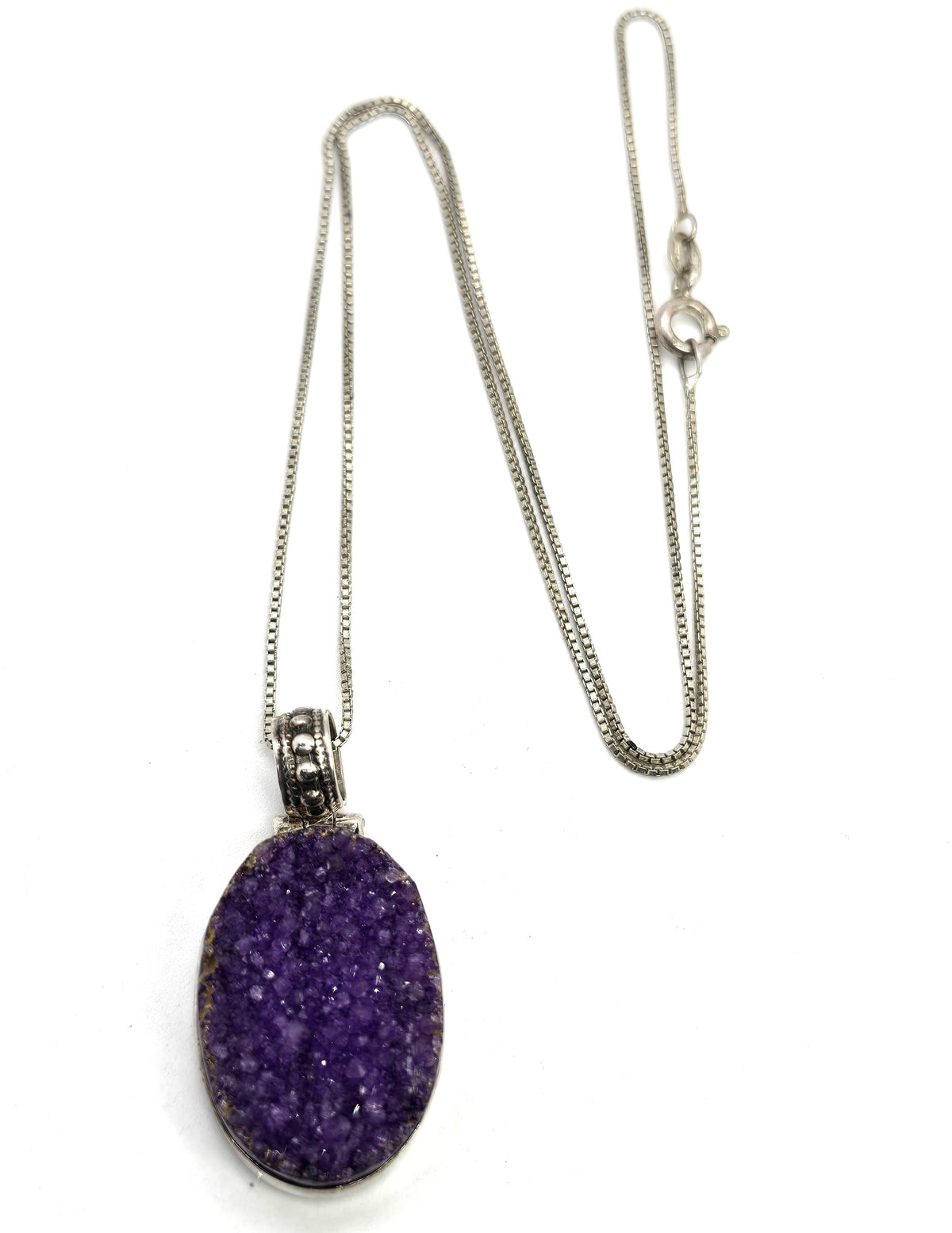 Raw Stabilized Amethyst crystal sterling silver vintage pendant necklace