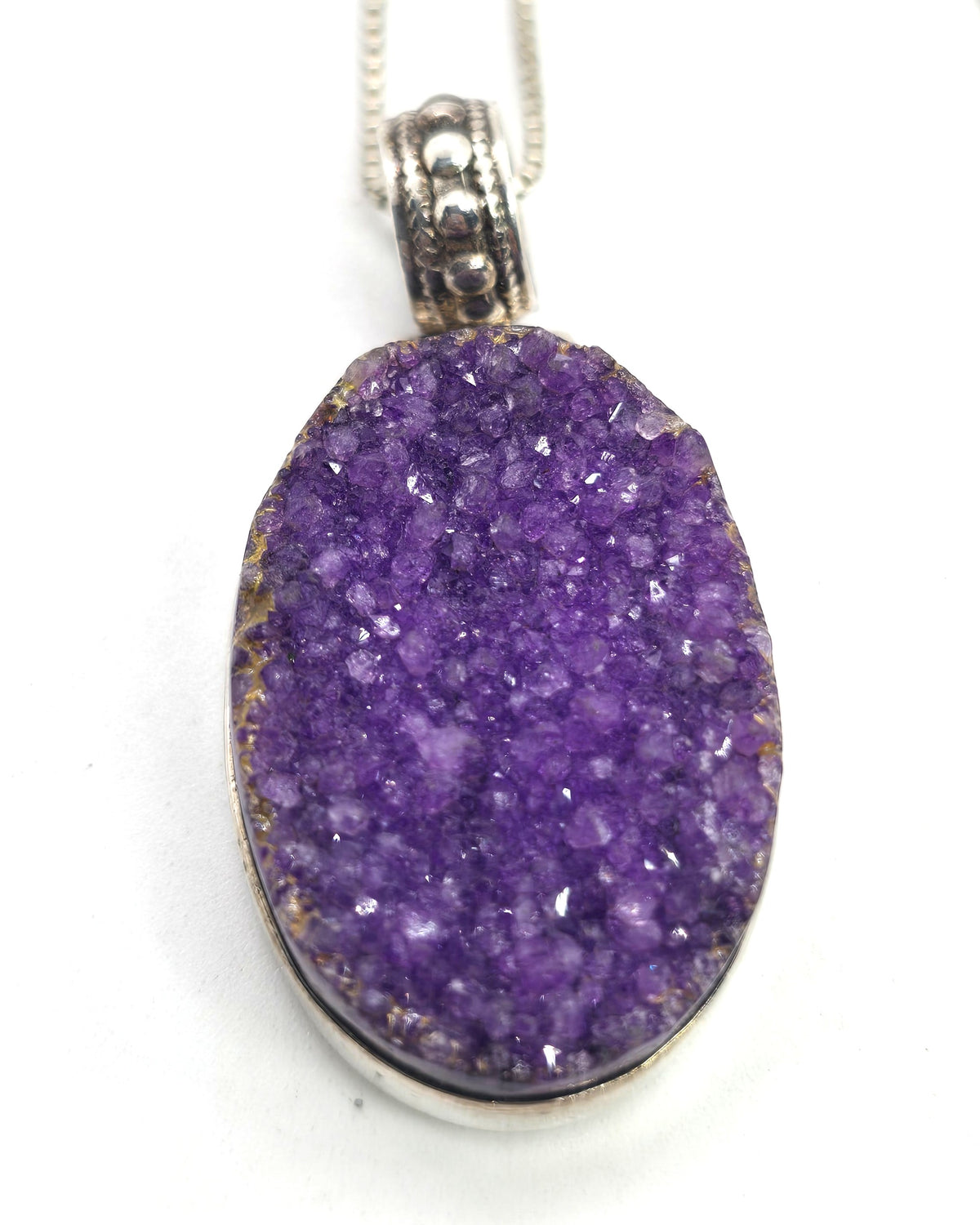 Raw Stabilized Amethyst crystal sterling silver vintage pendant necklace