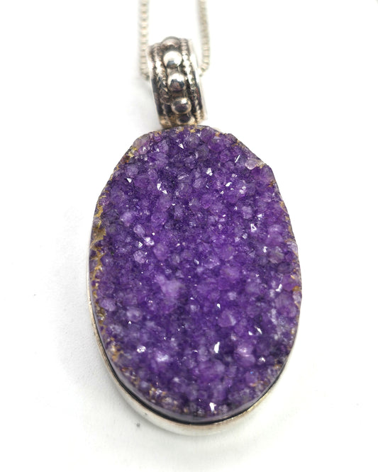 Raw Stabilized Amethyst crystal sterling silver vintage pendant necklace