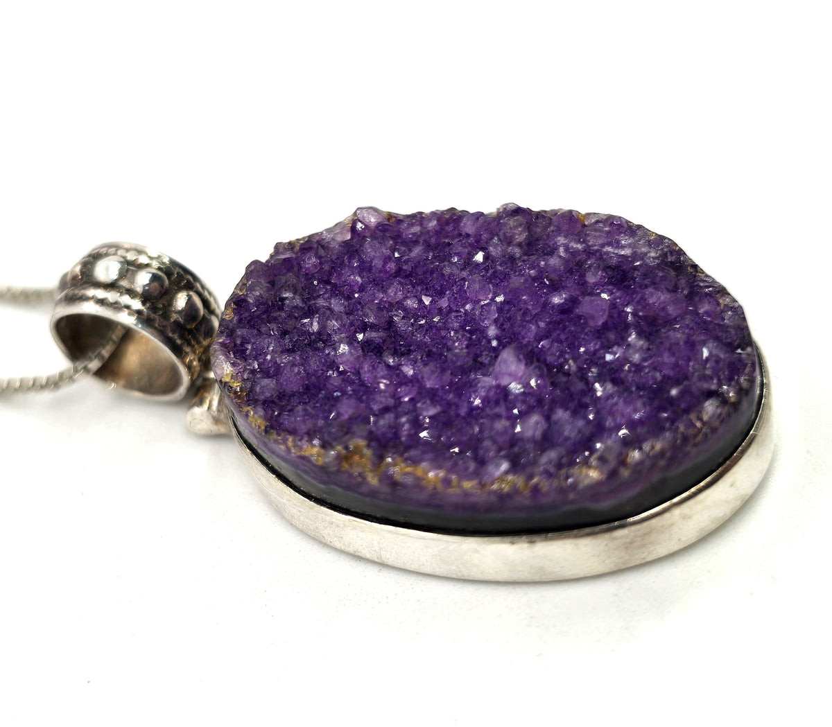 Raw Stabilized Amethyst crystal sterling silver vintage pendant necklace