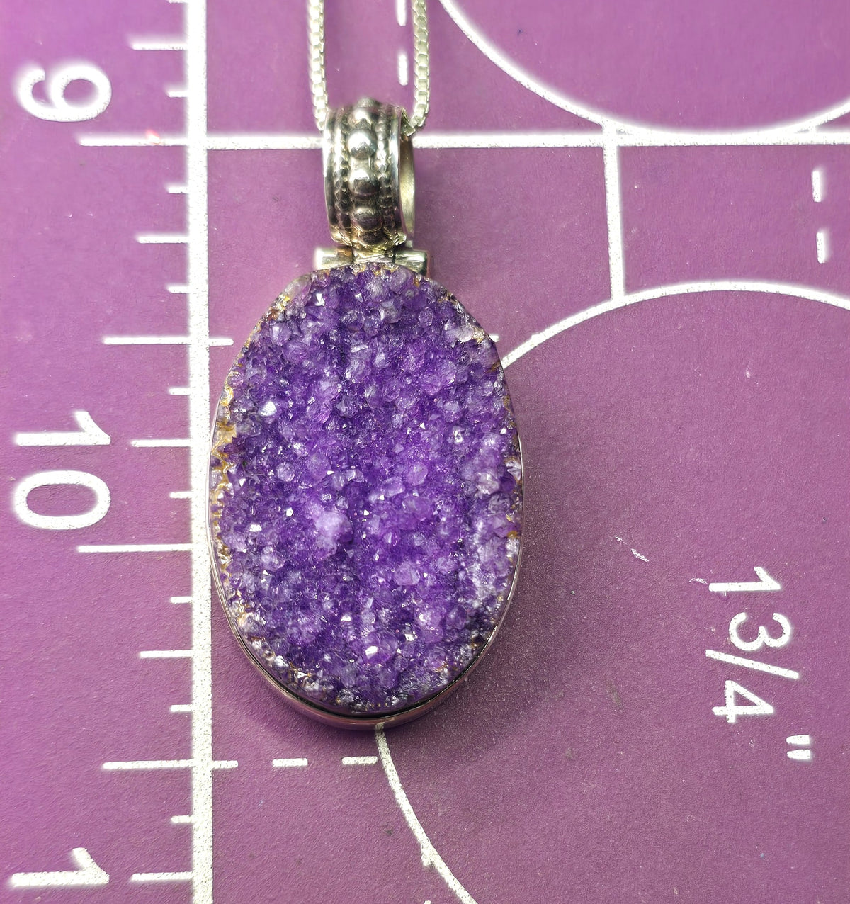 Raw Stabilized Amethyst crystal sterling silver vintage pendant necklace