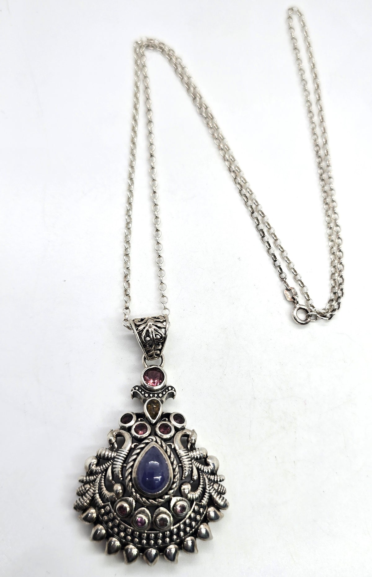 Arya Tanzanite garnet tourmaline tribal sterling silver Balinese pendant necklace