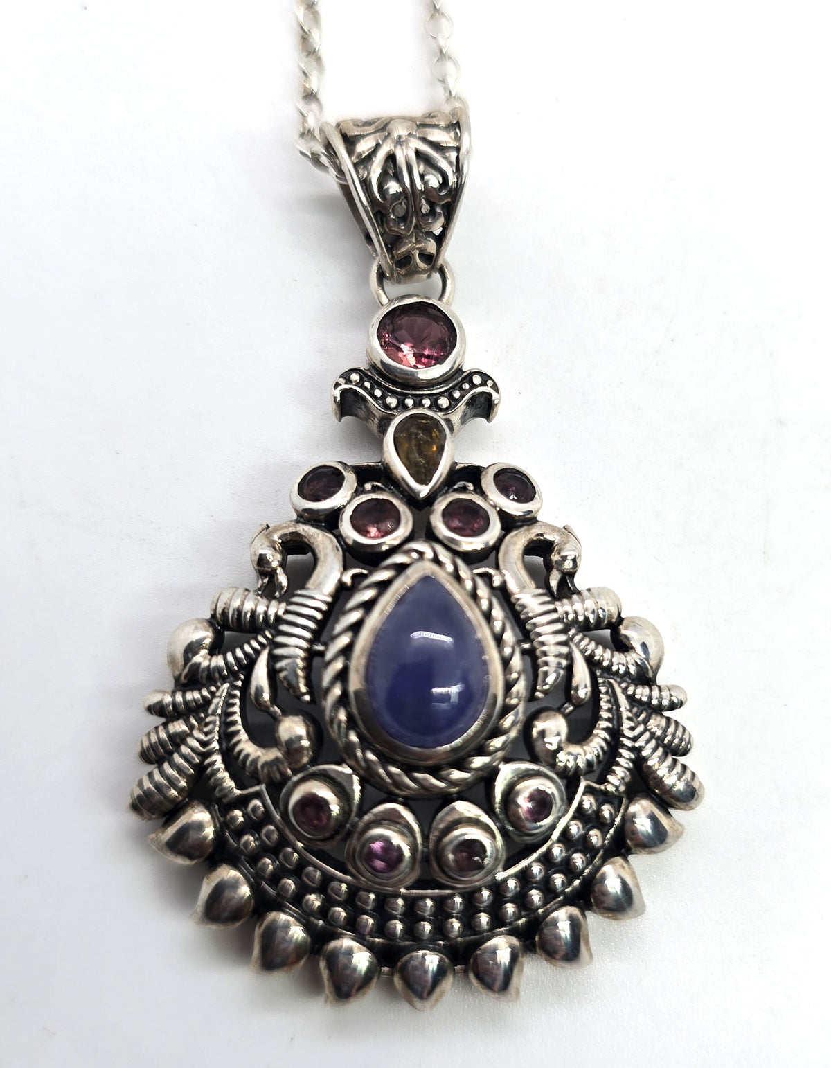 Arya Tanzanite garnet tourmaline tribal sterling silver Balinese pendant necklace