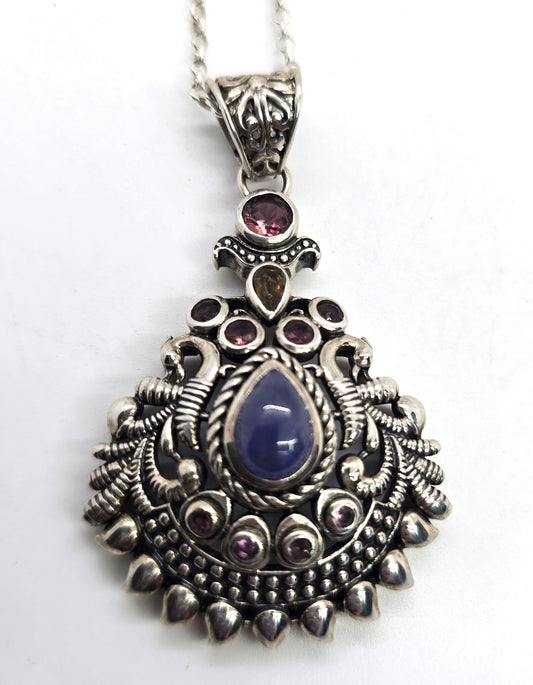 Arya Tanzanite garnet tourmaline tribal sterling silver Balinese pendant necklace