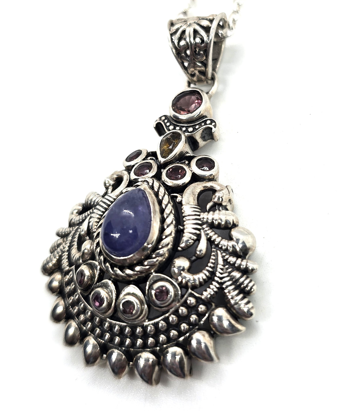 Arya Tanzanite garnet tourmaline tribal sterling silver Balinese pendant necklace