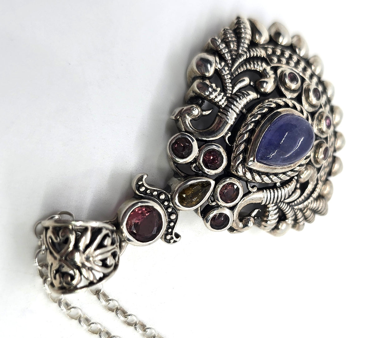 Arya Tanzanite garnet tourmaline tribal sterling silver Balinese pendant necklace