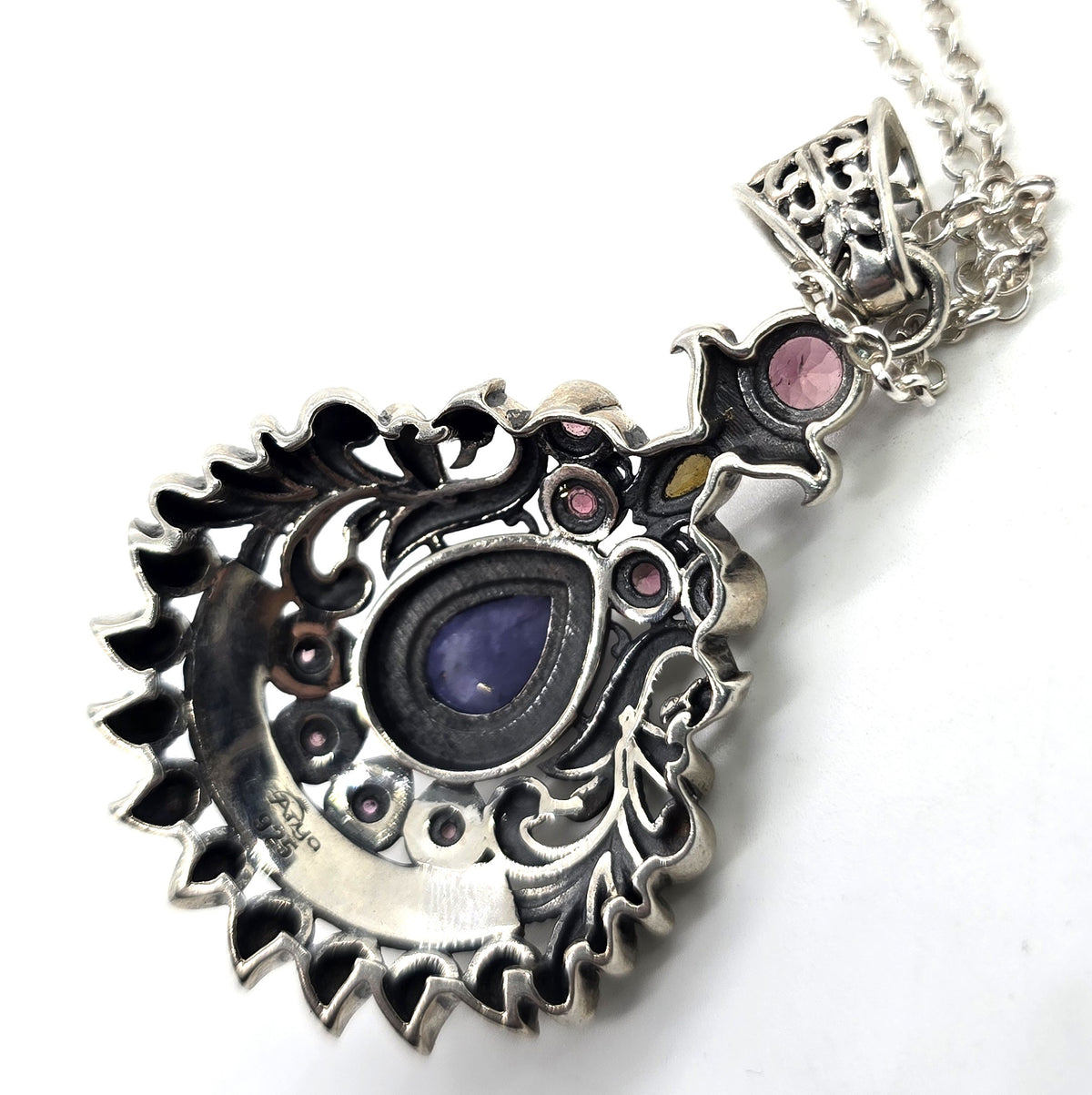 Arya Tanzanite garnet tourmaline tribal sterling silver Balinese pendant necklace