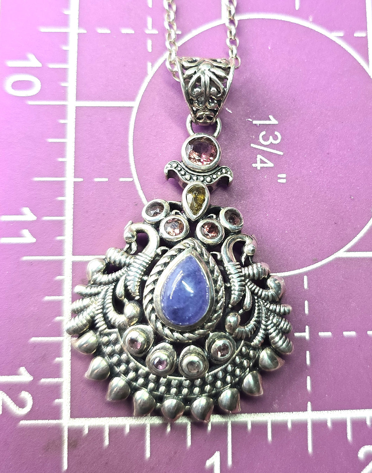 Arya Tanzanite garnet tourmaline tribal sterling silver Balinese pendant necklace