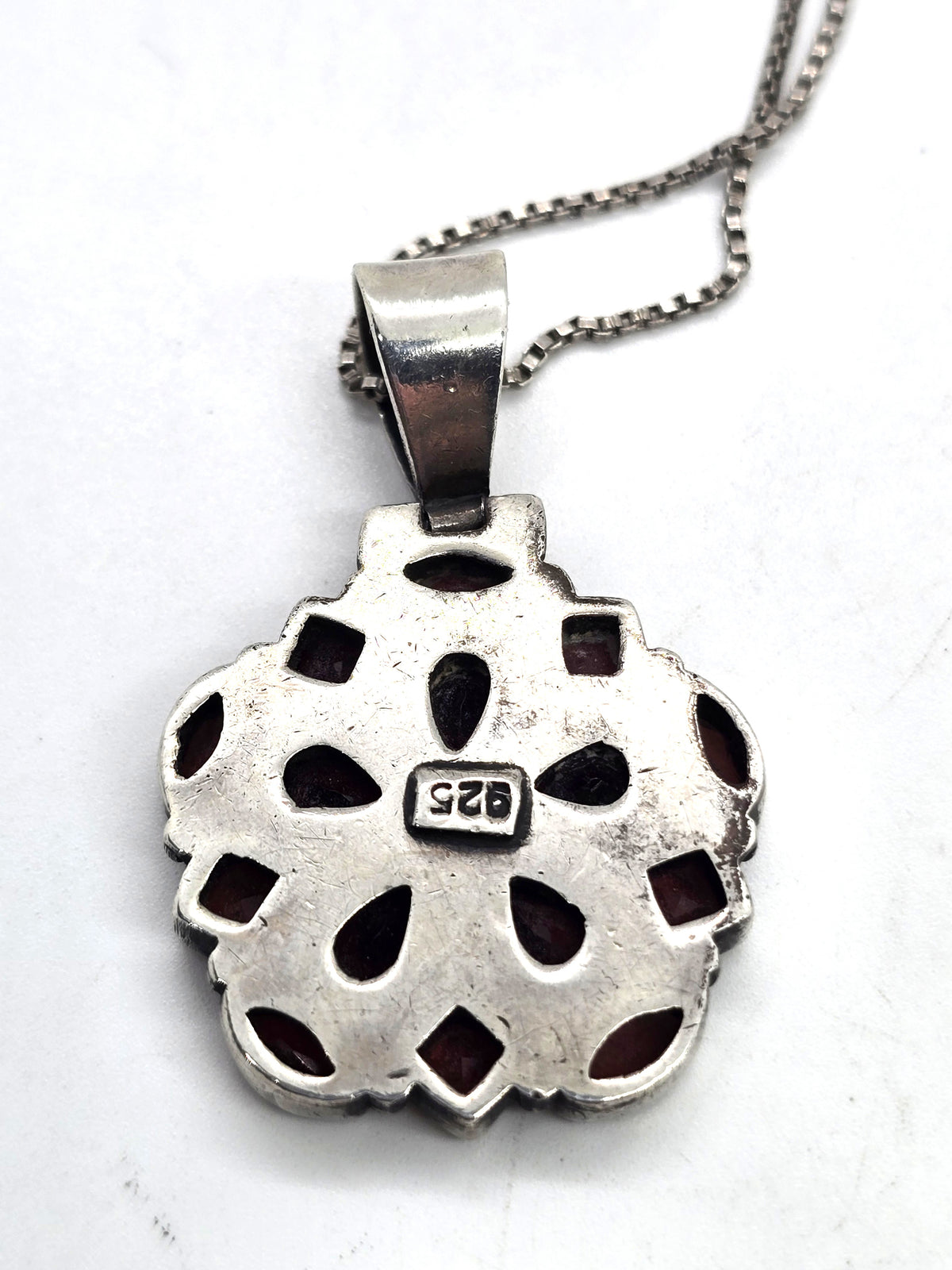 Multi gemstone garnet flower sterling silver pendant necklace
