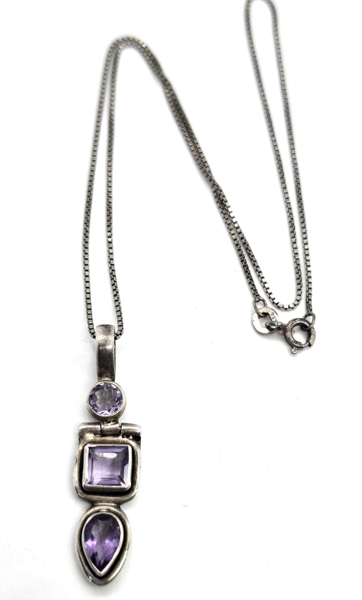 Amethyst purple multi gemstone triple articulated sterling silver vintage necklace