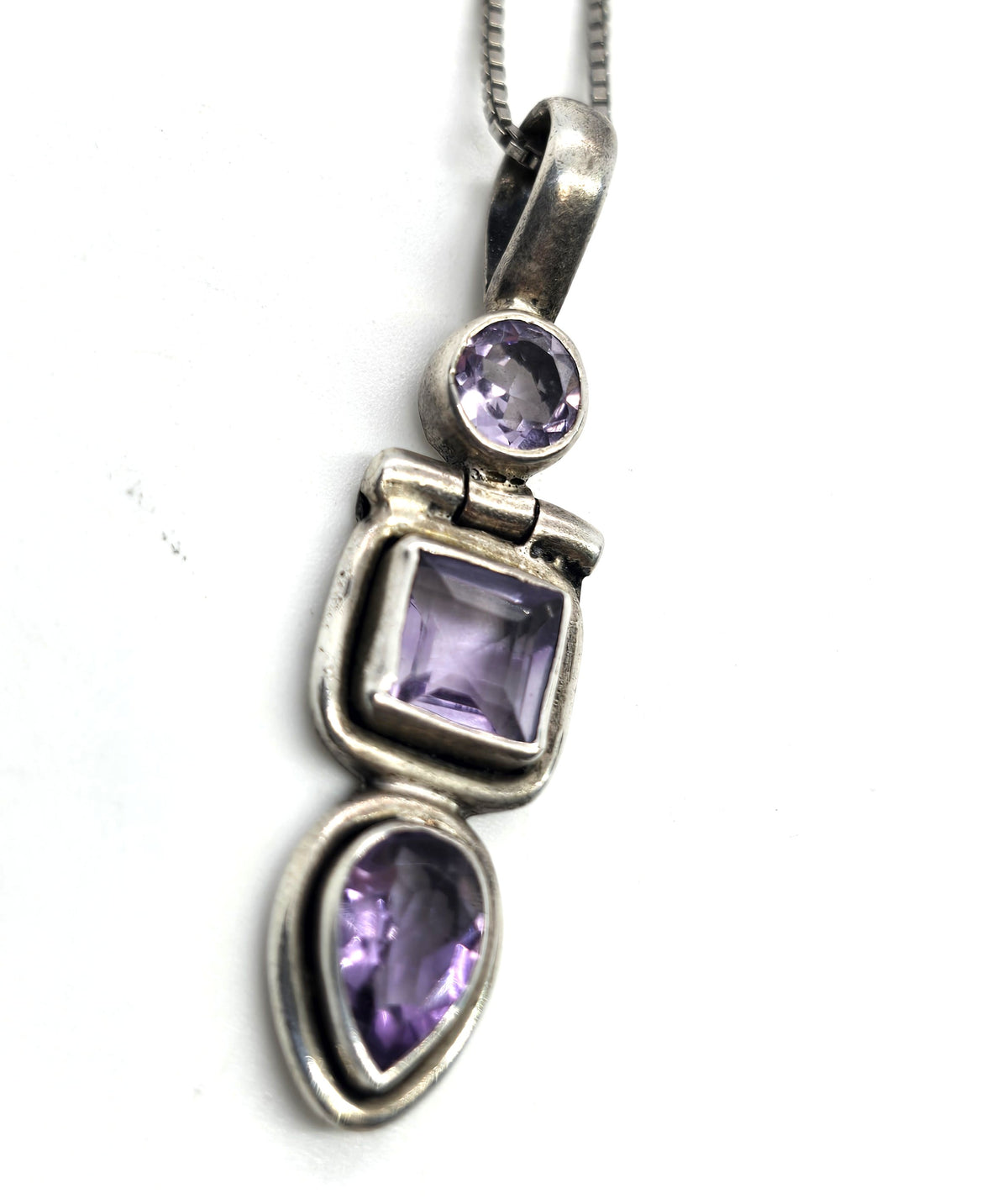 Amethyst purple multi gemstone triple articulated sterling silver vintage necklace
