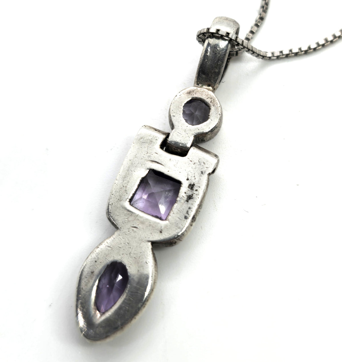 Amethyst purple multi gemstone triple articulated sterling silver vintage necklace