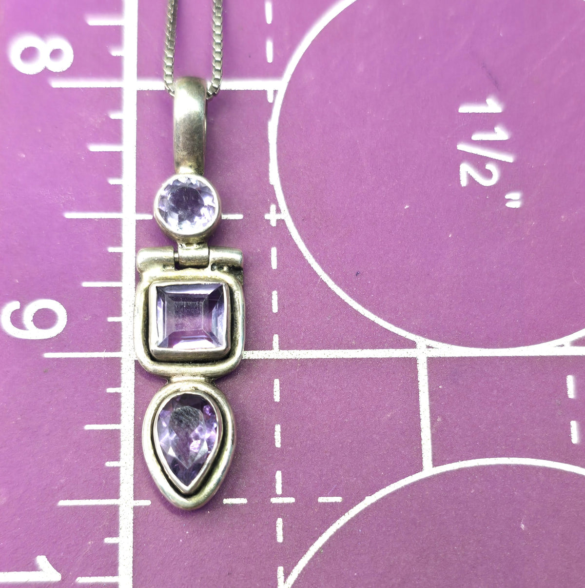 Amethyst purple multi gemstone triple articulated sterling silver vintage necklace