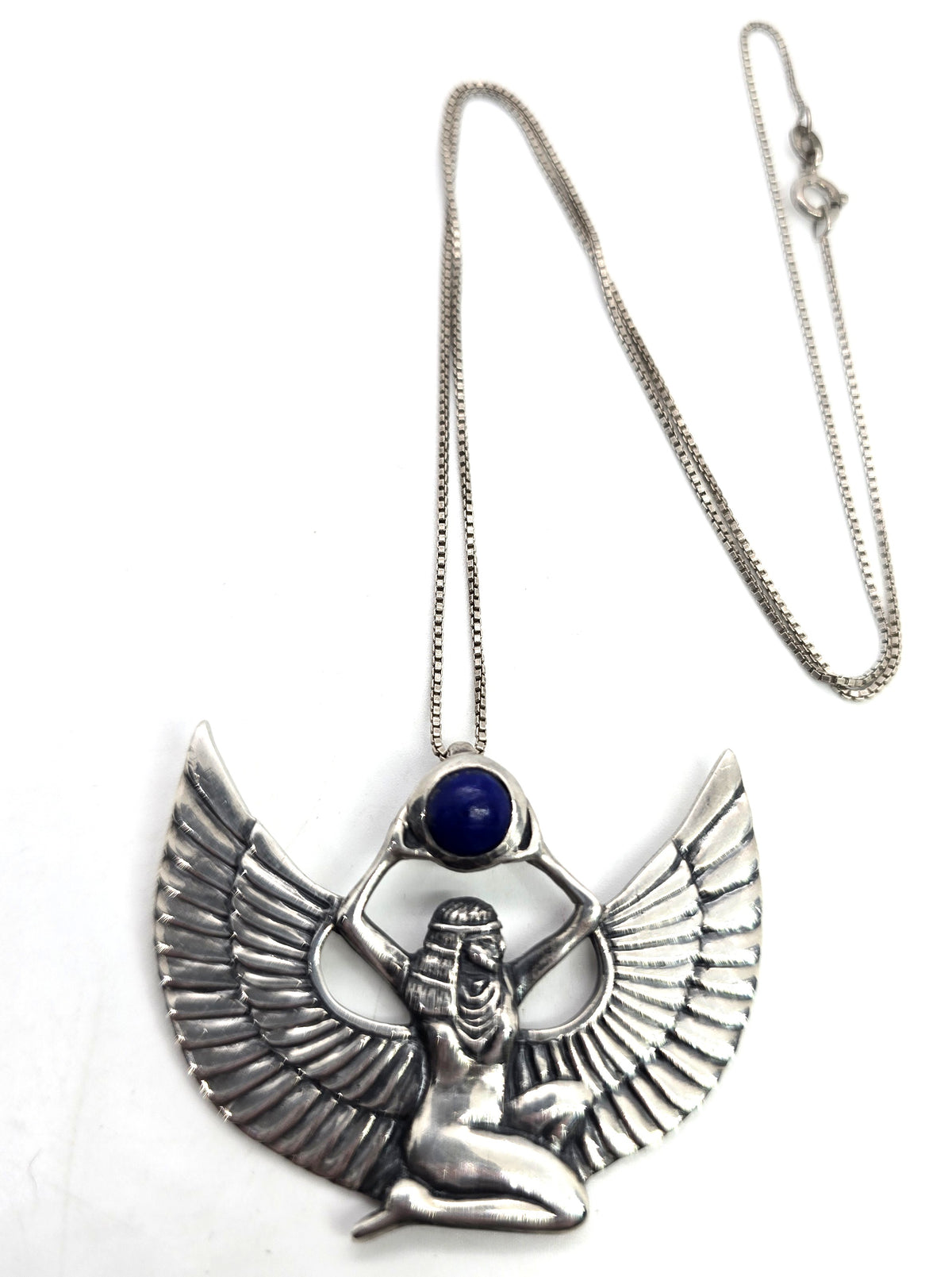 Egyptian Revival Isis Goddess sterling silver Lapis Lazuli vintage necklace