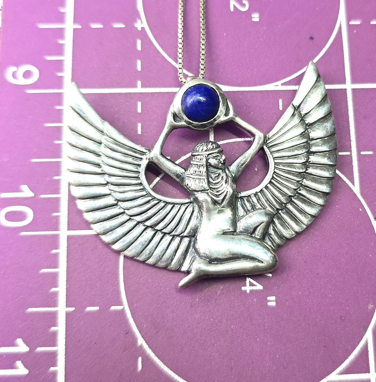 Egyptian Revival Isis Goddess sterling silver Lapis Lazuli vintage necklace