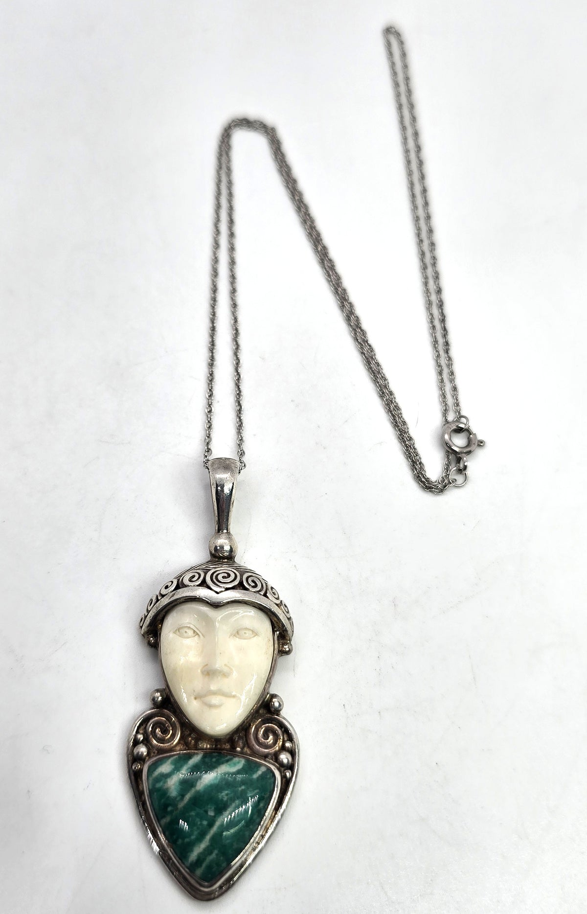 Sajen Amazonite carved Goddess multi gemstone signed pendant necklace