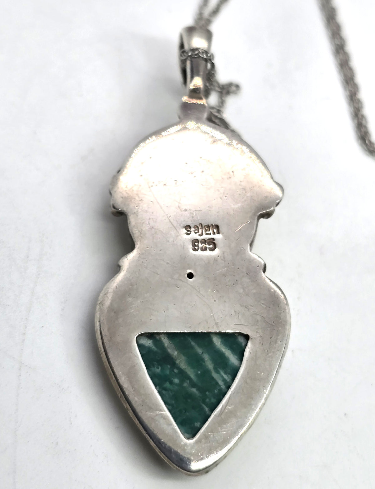 Sajen Amazonite carved Goddess multi gemstone signed pendant necklace